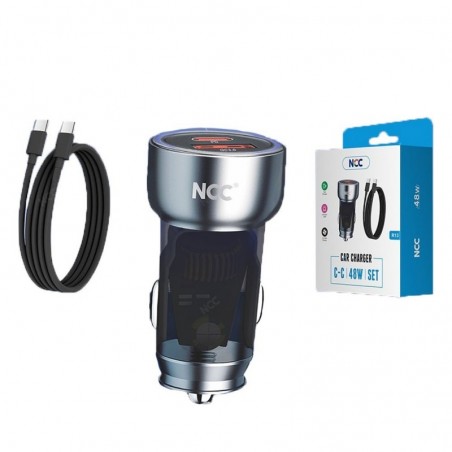 Acquista NCC CaricaBatterie da Auto 48W 2 porte USB-A + USB-C Fast Charger + Cavo USB-C | Nero R13 in vendita