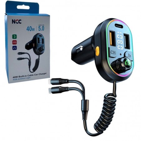 Discover NCC CaricaBatterie da Auto 40W 2 porte USB-A + 1 Porta USB-C Bluetooth 5.0 Car Charger | Nero R31 details