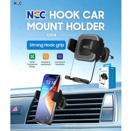 NCC CH14 Universal Car Mount with Air Vent Clip | Black and Clear