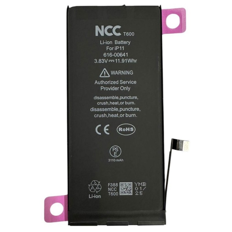 NCC T600 Battery Compatible for Apple iPhone 11 A2111 | A2223 | A2221 | TI Chip - 3110mAh NCC T600 Battery Compatible for Apple iPhone 11 A2111 | A2223 | A2221 | TI Chip - 3110mAh