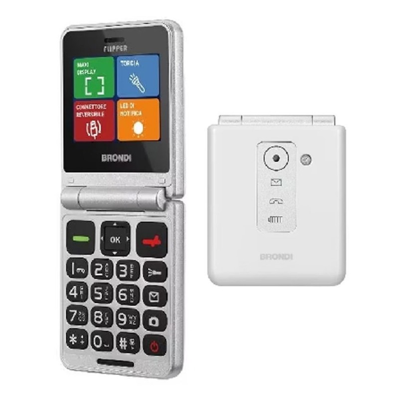 Brondi Flipper Dual Sim Flip Phone with Camera | Metallic White