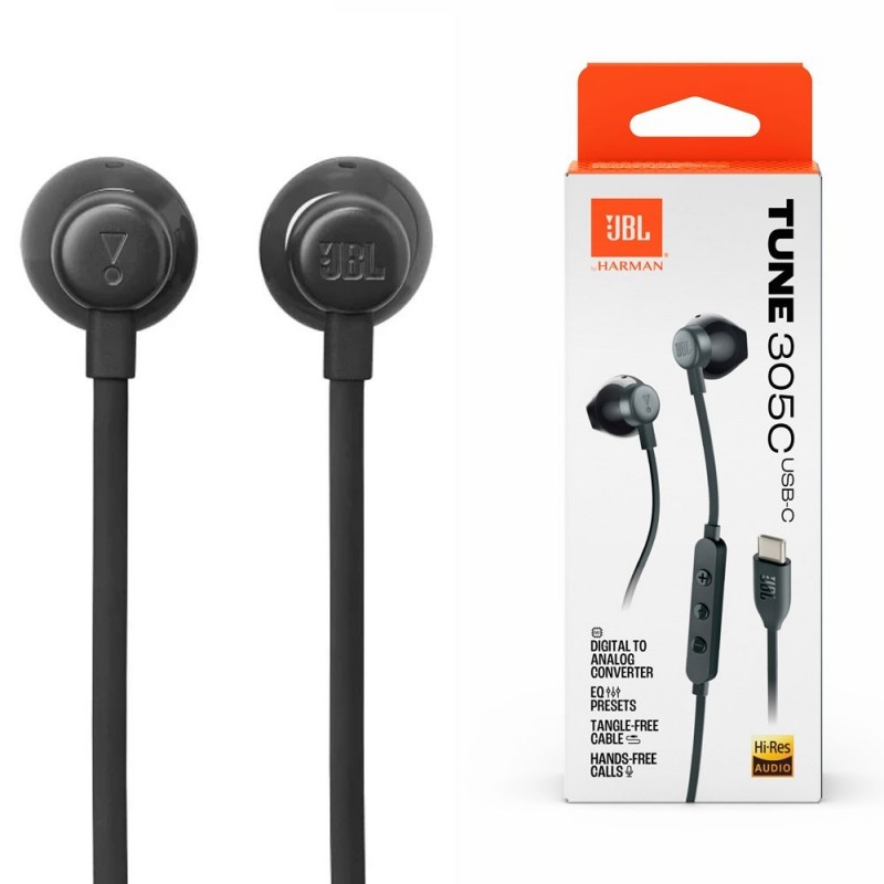 JBL Tune 305C USB-C Earphones with Remote and Microphone | Black