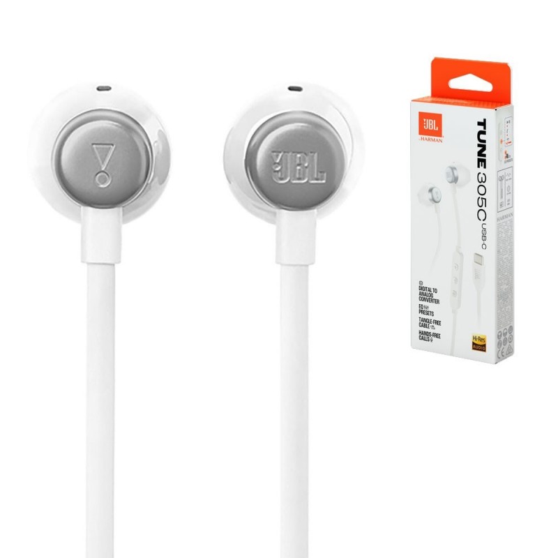 JBL Tune 305C USB-C Earphones with Remote and Microphone | White JBL Tune 305C USB-C Earphones with Remote and Microphone | White