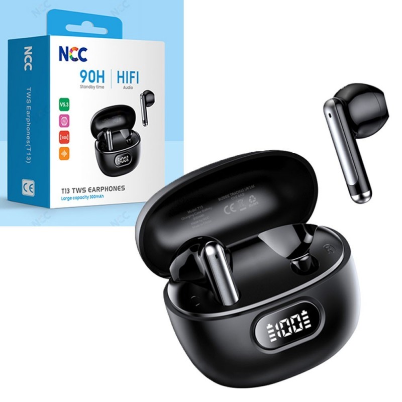 NCC Auricolare Bluetooth T13 Cuffie TWS Smart Display Audio HIFI | Nero