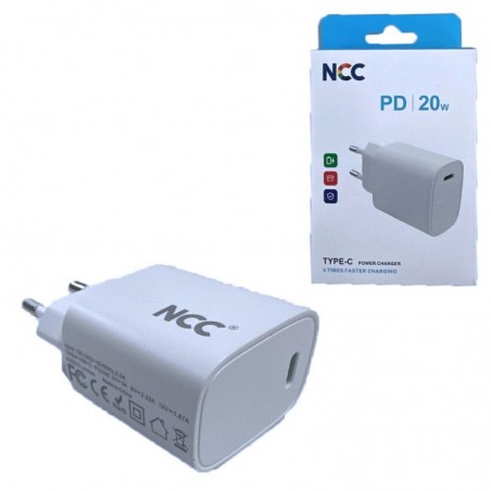 Compra NCC CaricaBatterie da Rete 20W USB-C Fireproof Fast Charger Power Delivery | Bianco C15 online
