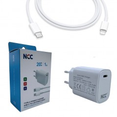 Immagine prodotto NCC CaricaBatterie Da Rete 20W USB-C + Cavo da USB-C a Lightning PD Fast Charger C16 | Bianco