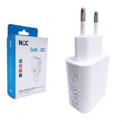 Foto di NCC CaricaBatterie da Rete 30W USB-C + 2 USB-A Fast Charger Power Delivery | Bianco - NCC