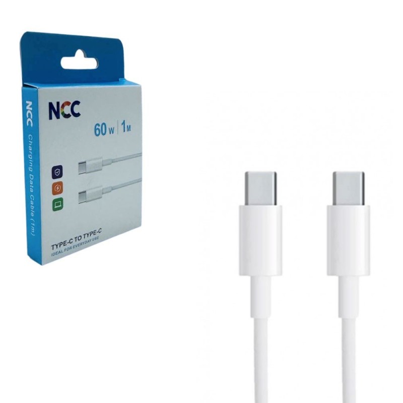 NCC Cavo di Ricarica da USB-C a USB-C 60W in PVC Ultra Resistente D117CC | 1 Metro Bianco