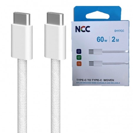 Compra NCC Cavo di Ricarica da USB-C a USB-C 60W Woven in Tessuto D117CC | 2 Metri Bianco online