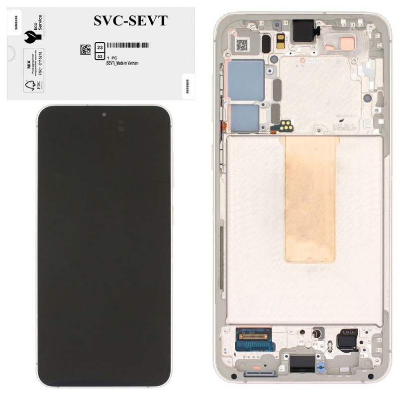 Samsung Service Pack Original LCD Display + Frame For Galaxy S23 Plus 5G S916 | Cream / Beige