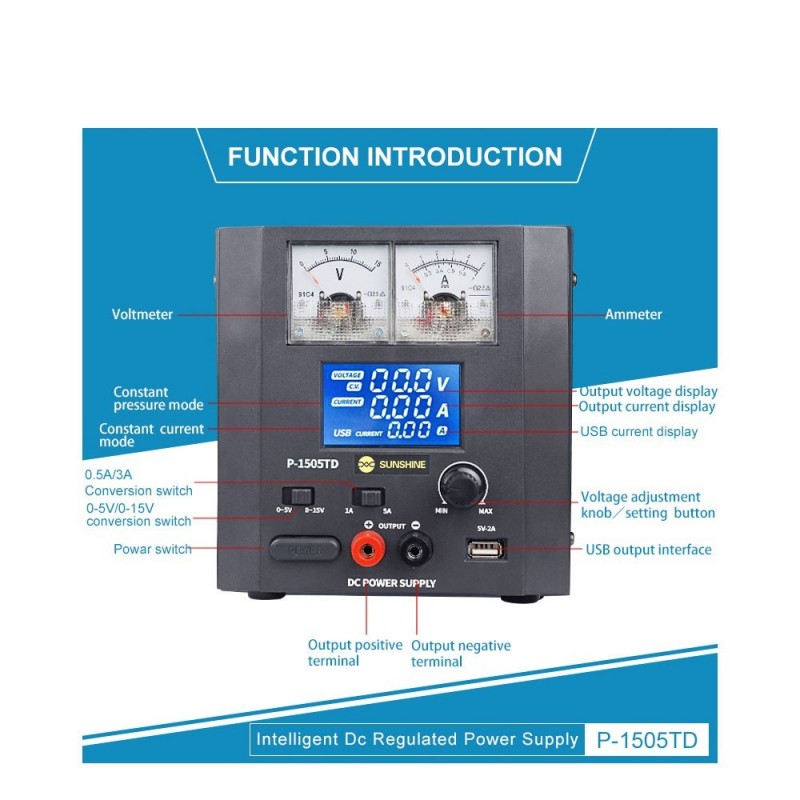 SUNSHINE P-1505TD Adjustable Power Supply Intelligent DC Stabilization Europe