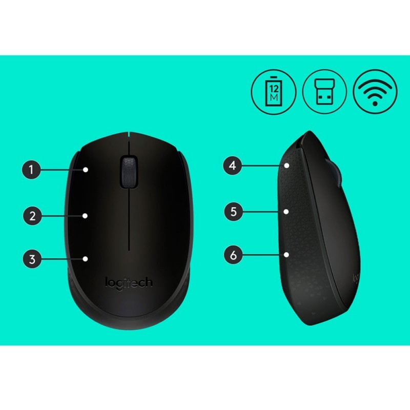Logitech M171 Ambidextrous RF Wireless Optical Mouse 1000 DPI | Black