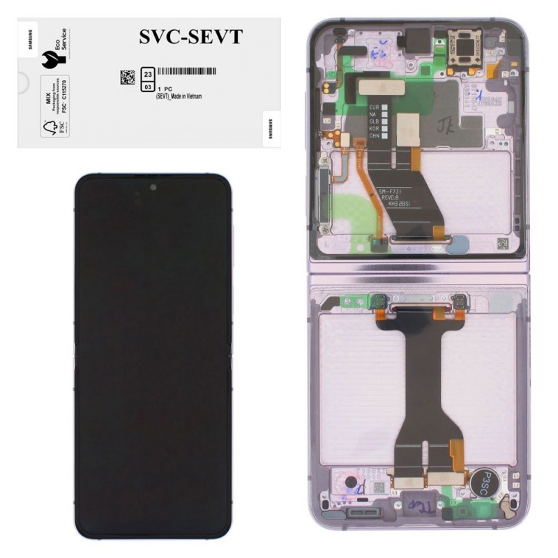 Samsung Service Pack Original LCD Display + Frame Galaxy Z Flip 5 5G 2023 F731 LAVENDER INNER