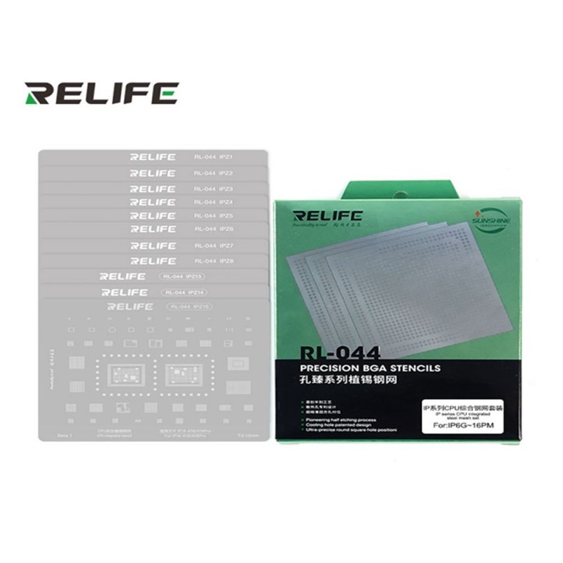  RELIFE RL-044 Tin Steel Stencil Set for IC Chip Refurbishment on CPU for iPhone 6G to 16 PRO MAX | 11 Pieces