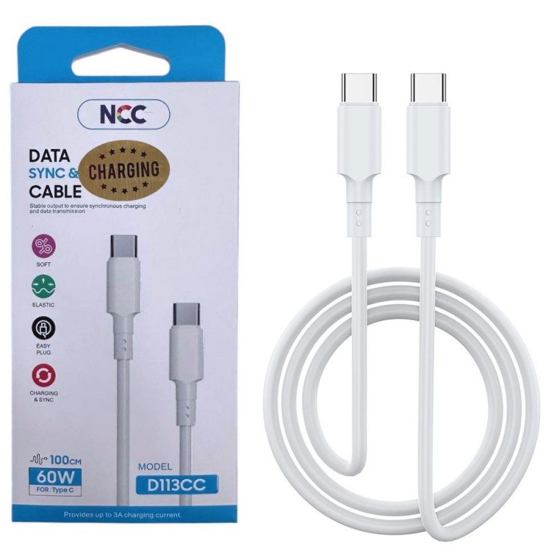 NCC Cavo di Ricarica da USB-C a USB-C TPE D113CC Charging Data Cable 60W | 1M