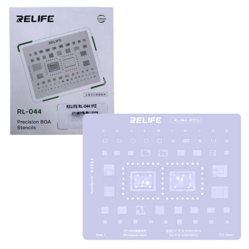  RELIFE RL-044 IPZ15 Tin Steel Stencil for IC CHIP Regeneration on CPU for iPhone 16-A18 / A18 Pro
