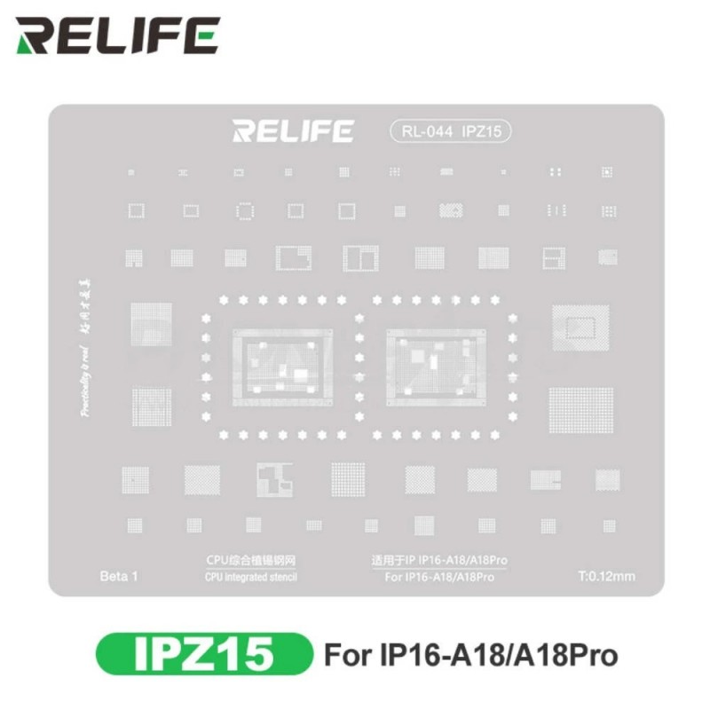 RELIFE RL-044 IPZ15 Tin Steel Stencil for IC CHIP Regeneration on CPU for iPhone 16-A18 / A18 Pro