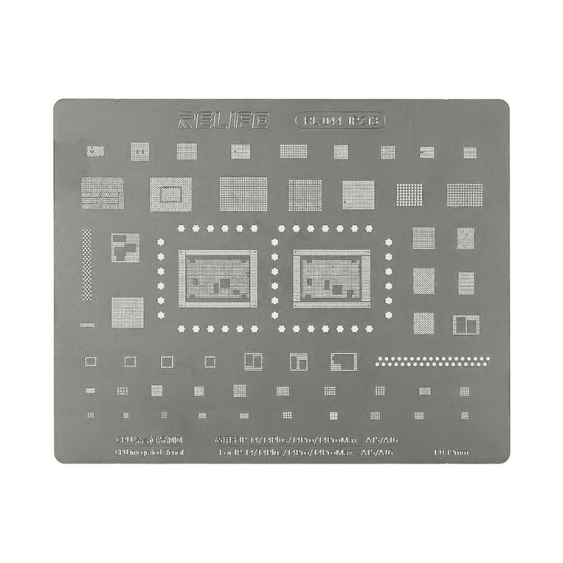 RELIFE RL-044 IPZ13 Tin Steel Stencil for IC CHIP Regeneration on CPU for iPhone 14 / Plus / Pro / Pro Max - A15/16 0.12MM