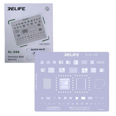Foto di RELIFE RL-044 IPZ6 Tin Steel Stencil per Rigenerazione CHIP IC su CPU per iPhone 11 / Pro / Pro Max - A13 | 0.12MM - Rel
