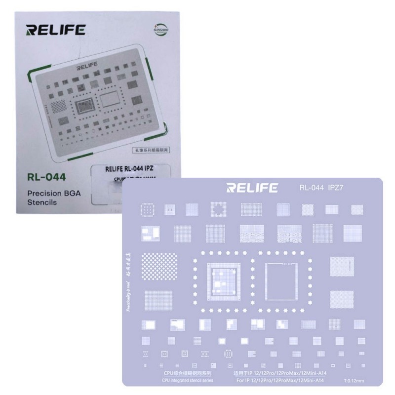RELIFE RL-044 IPZ7 Tin Steel Stencil for IC CHIP Remanufacturing on CPU for iPhone 12 / Pro / Pro Max / Mini - A14 | 0.12MM