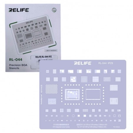Acquista RELIFE RL-044 IPZ8 Tin Steel Stencil per Rigenerazione CHIP IC su CPU per iPhone 13 / Pro / Pro Max / Mini - A15 | 0.12