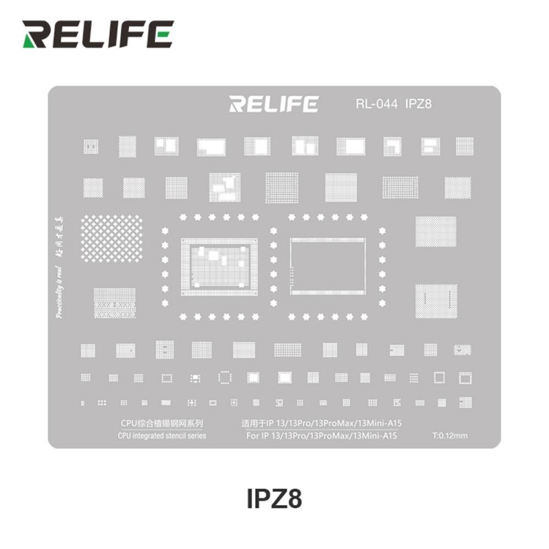 RELIFE RL-044 IPZ8 Tin Steel Stencil for IC CHIP Regeneration on CPU for iPhone 13 / Pro / Pro Max / Mini - A15 | 0.12MM