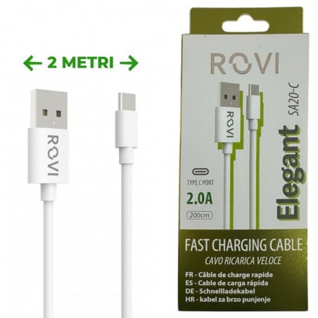 Scopri Rovi Elegant Cavo 2 Metri da USB-A a USB-C in PVC Ultra Resistente SA20C 3A | Bianco in dettaglio