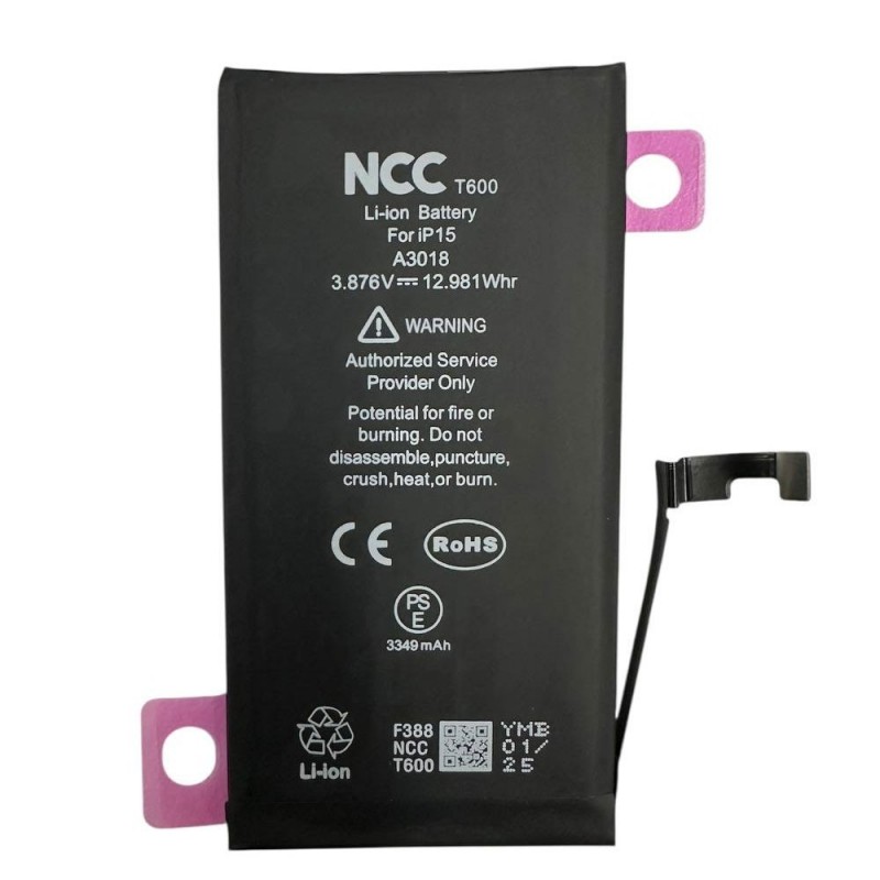 NCC Batteria Compatibile per Apple iPhone 15 A2846 A3089 A3092 A3090 | ZY Taiwan Chip
