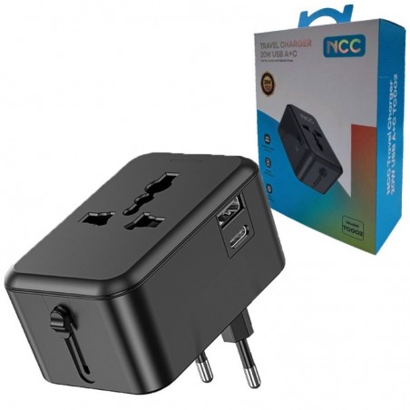 Scopri NCC TC002 Travel Charger 20W Caricabetterie da Viggio USB A+C | Nero in dettaglio