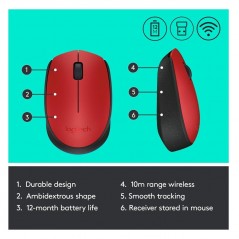 Product image Logitech M171 Mouse Ambidestro RF Wireless Ottico 1000 DPI | Rosso