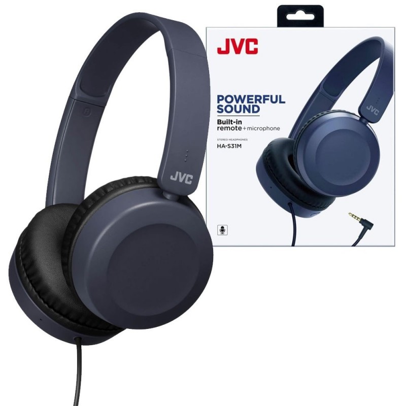  JVC HA-S31M-AE Lightweight Foldable On-Ear Headphones with Remote and Microphone, Blue