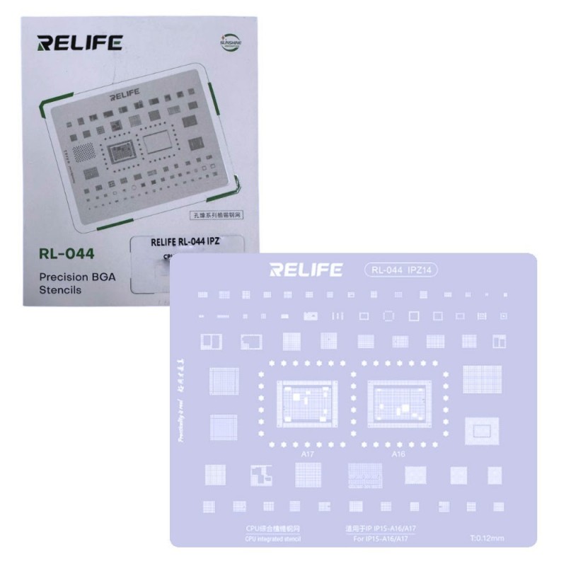  RELIFE RL-044 IPZ14 Tin Steel Stencil for IC CHIP Regeneration on CPU for iPhone 15 - A16/A17