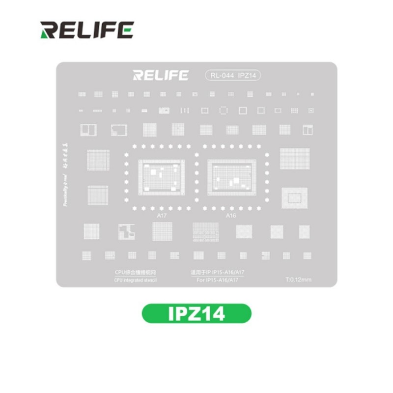 RELIFE RL-044 IPZ14 Tin Steel Stencil per Rigenerazione CHIP IC su CPU per iPhone 15 - A16/A17 