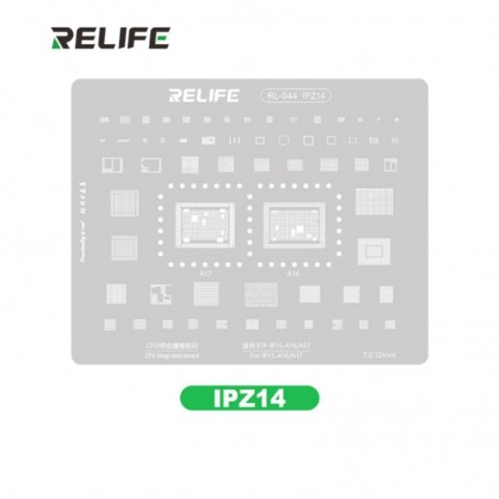 RELIFE RL-044 IPZ14 Tin Steel Stencil per Rigenerazione CHIP IC su CPU per iPhone 15 - A16/A17 