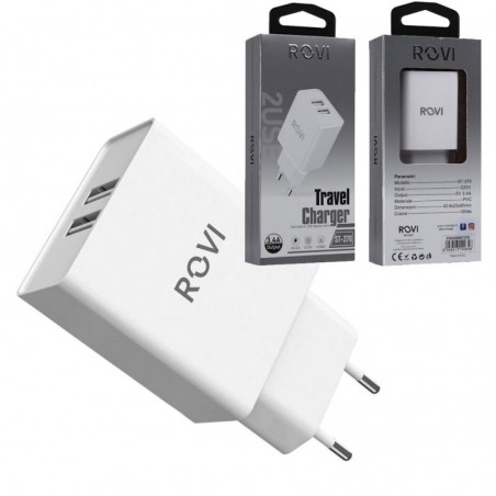 Rovi 2-Port USB-A Travel Charger Adapter 3.4A | White
