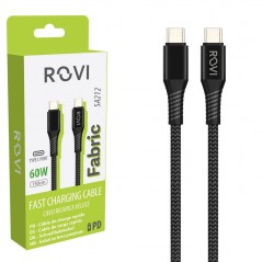 Rovi Fabric Charging Cable SA212 Type-C to Type-C Fabric-Wrapped 60W 1.5m | Black