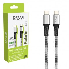 Rovi Fabric Charging Cable SA212 Type-C to Type-C Fabric-Woven 60W 1.5m | Silver