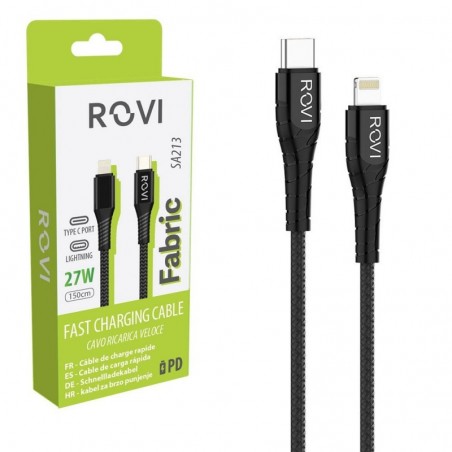 Rovi Fabric Charging Cable SA213 Type-C to Lightning Cable 27W 1.5m | Black