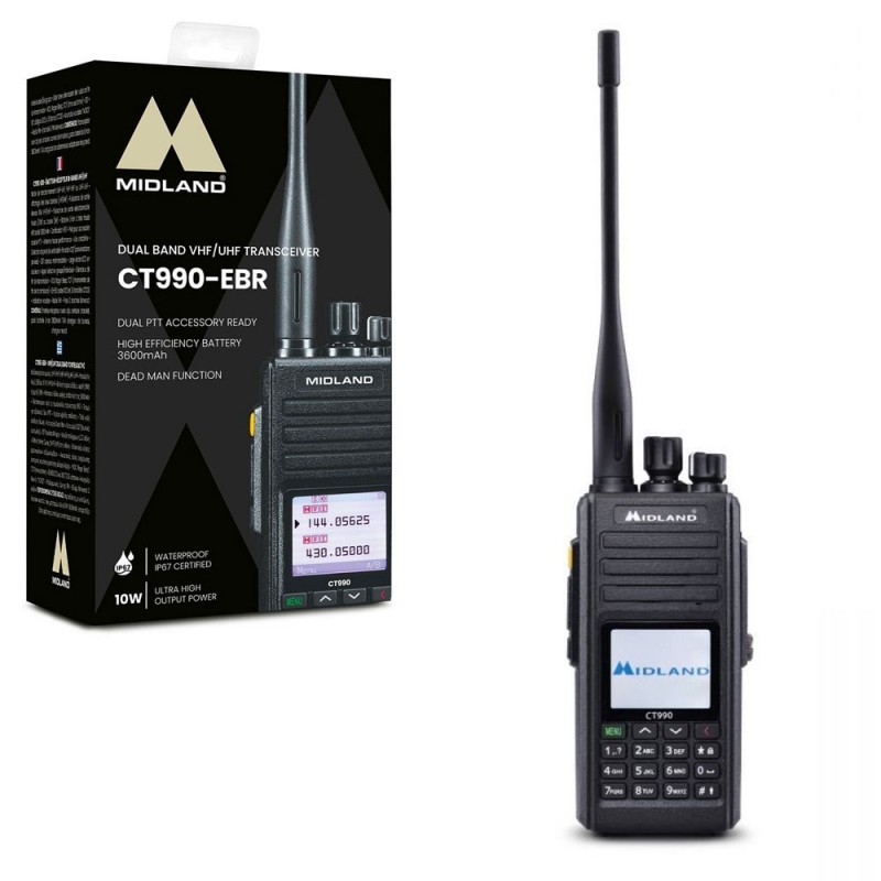 MIDLAND CT990 EBR Portable 10W IP67 Dual Band VHF/UHF Radio Transceiver