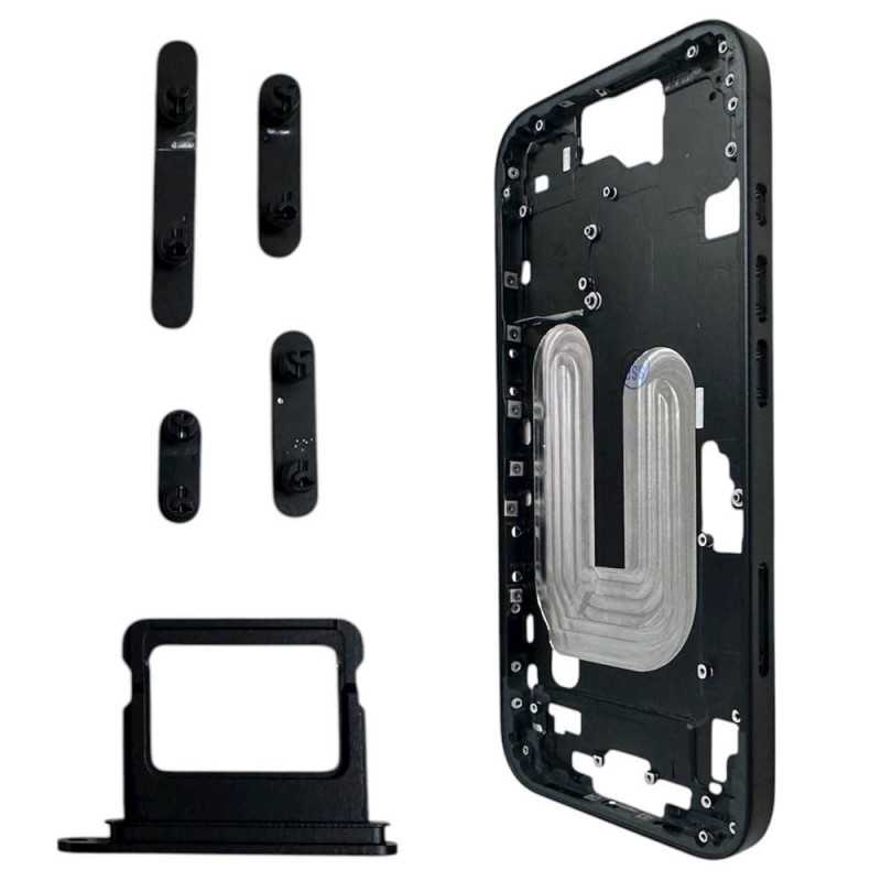 Middle Frame Telaio con Carrello Sim e Tasti Laterali per Apple iPhone 16 | Nero