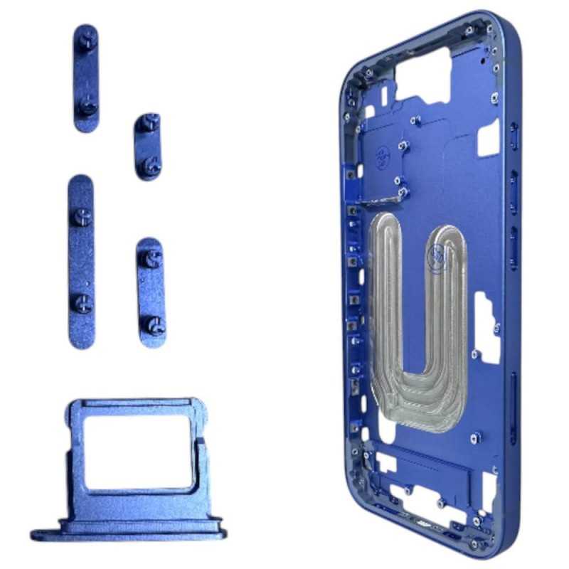 Middle Frame Telaio con Carrello Sim e Tasti Laterali per Apple iPhone 16 | Blue