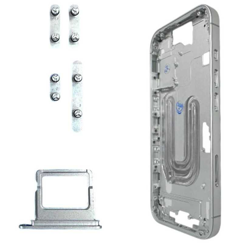 Middle Frame Telaio con Carrello Sim e Tasti Laterali per Apple iPhone 16 Plus | Bianco