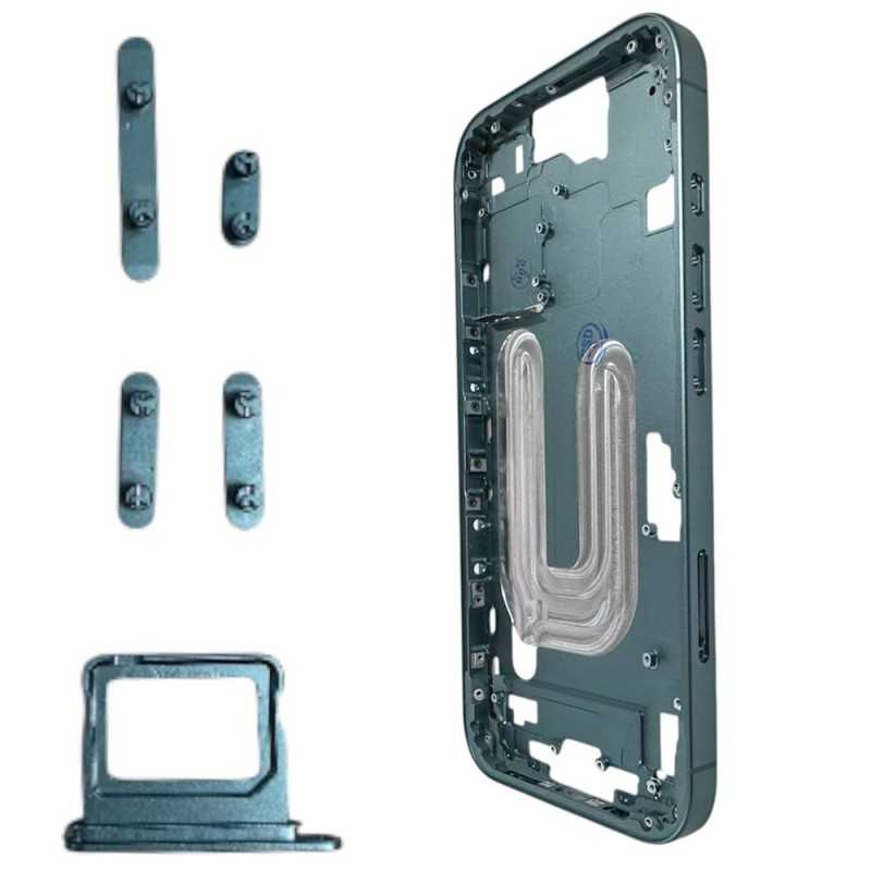 Middle Frame Telaio con Carrello Sim e Tasti Laterali per Apple iPhone 16 Plus | Verde