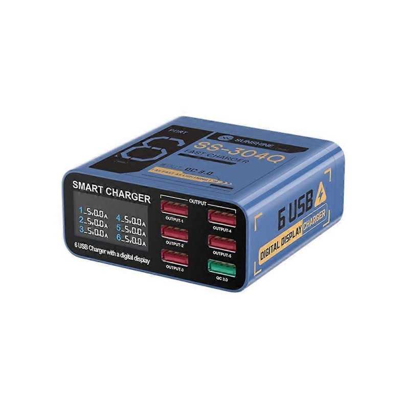 SUNSHINE SS-304Q Caricabatterie Smart Charger 6 Porte USB Ampio Voltaggio Ghost Blue