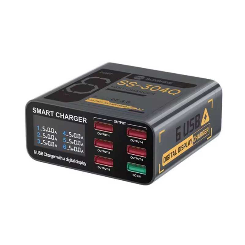 SUNSHINE SS-304Q Smart Charger / 6 USB Ports / Wide Voltage / Ghost Gray