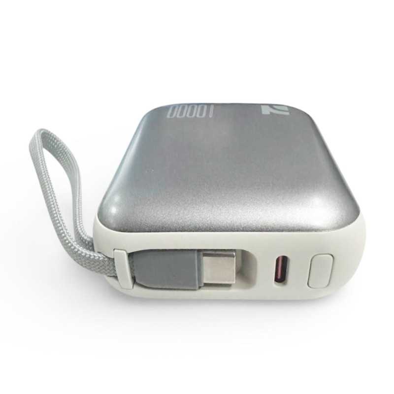 NCC Power Bank Ricarica Rapida AS-181 da 10000 mAh e 22,5 W con Cavi Integrati Light Gray 