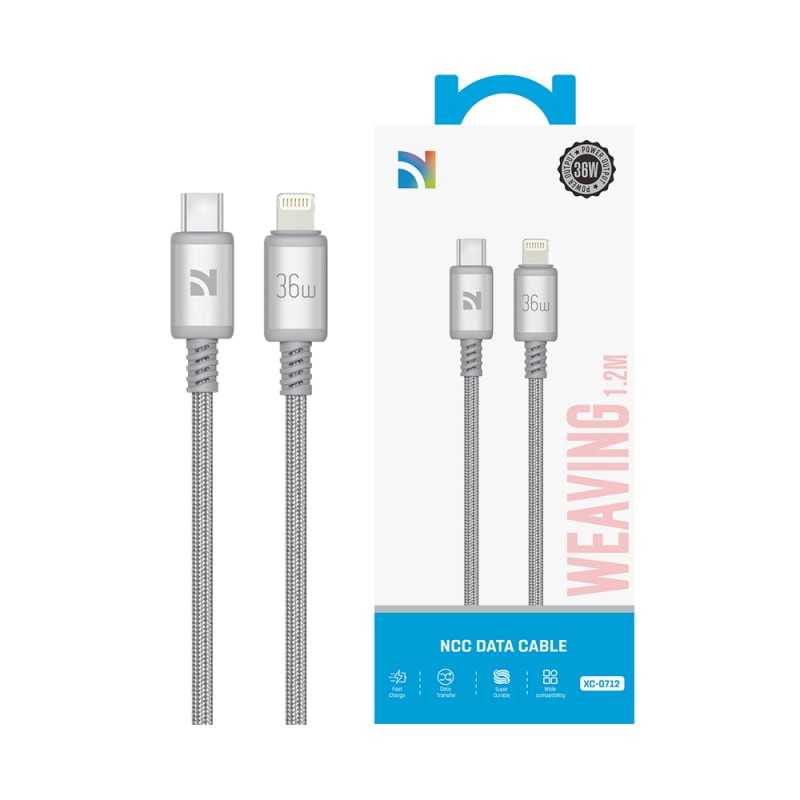 NCC Cable SC Series XC-0712 USB-C TO Lightning 36W Braided & Aluminium Case | 1.2M Light Grey 