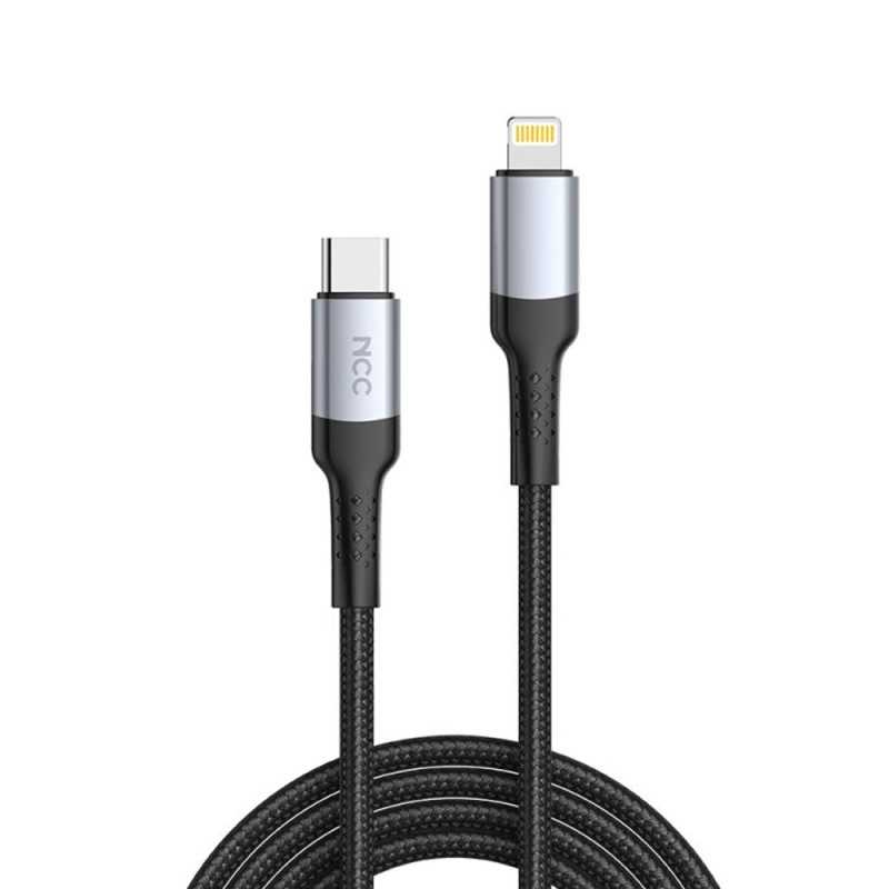 NCC Cavo di Ricarica da USB-C a Lightning 27W Intrecciato con Case in Alluminio D121CL | 1.2M Nero
