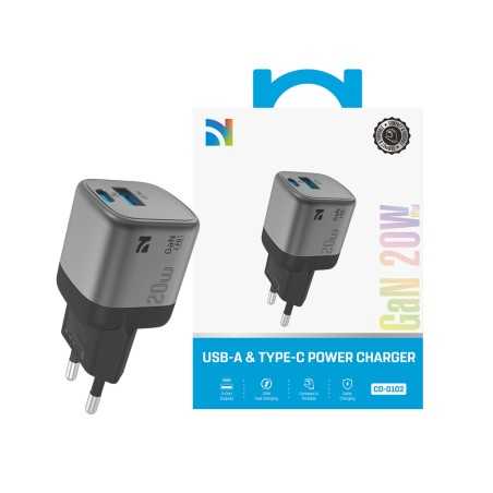 NCC CaricaBatterie da Rete 20W Charger GaN USB A USB C Fast CD 0102 EU 