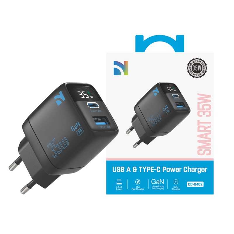 NCC Charger CD-0402 EU Charger 35W USB-A+C | Black 